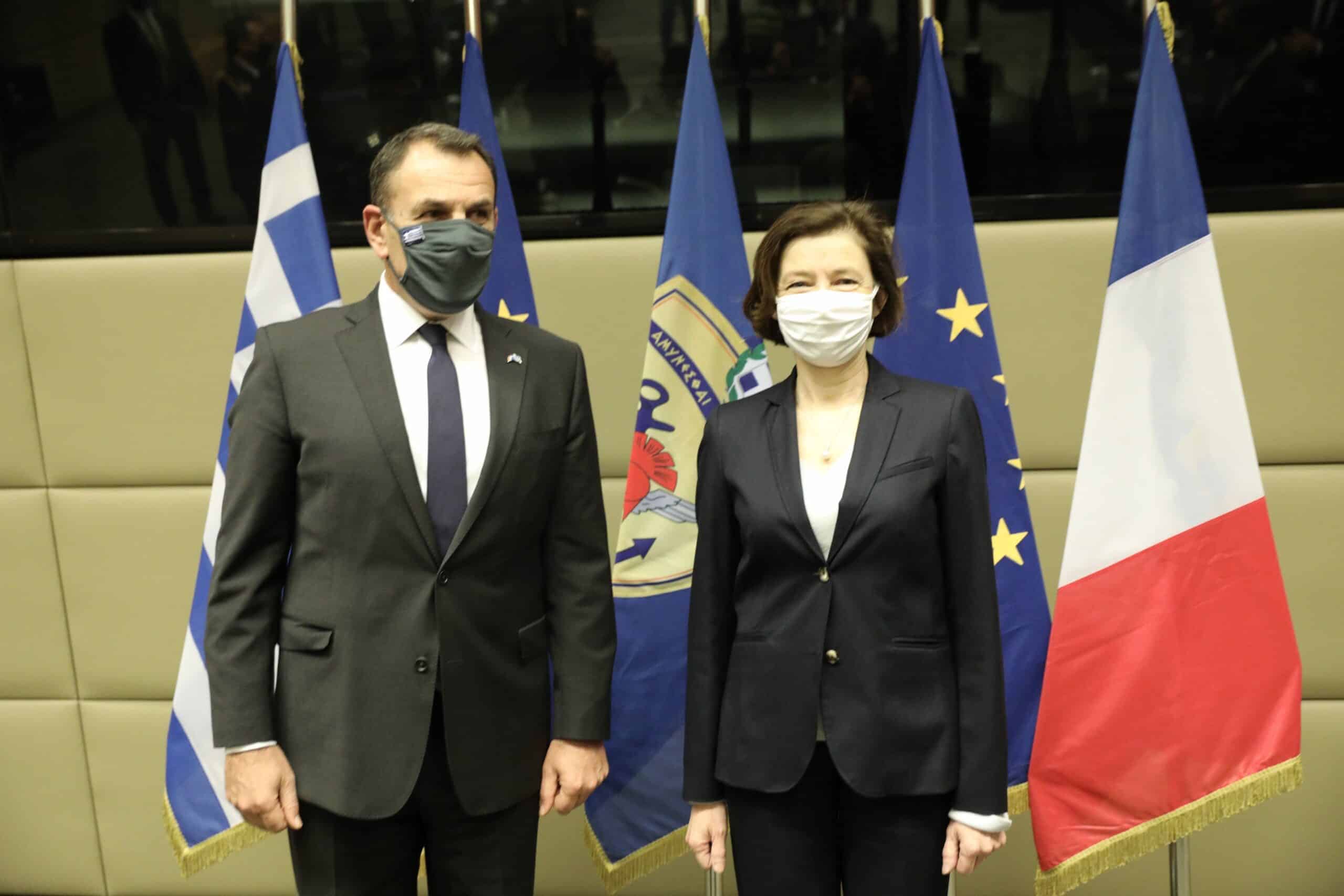 Greece Greek Defense Minister Nikos Panagiotopoulos with his French counterpart Florence Parly.