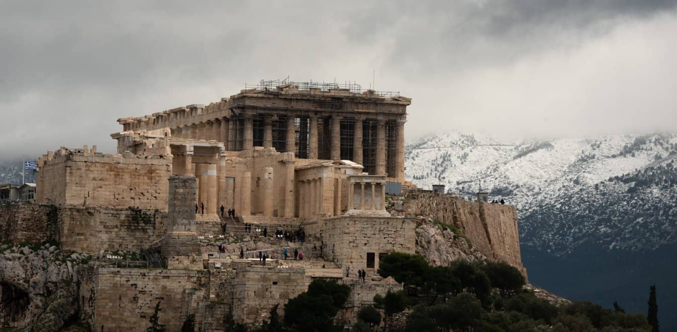 Acropolis and snow. greece