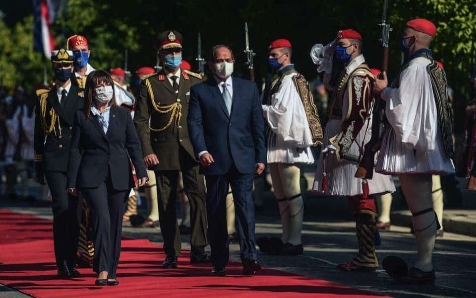 Greek President Katerina Sakellaropoulou with El-Sisi.