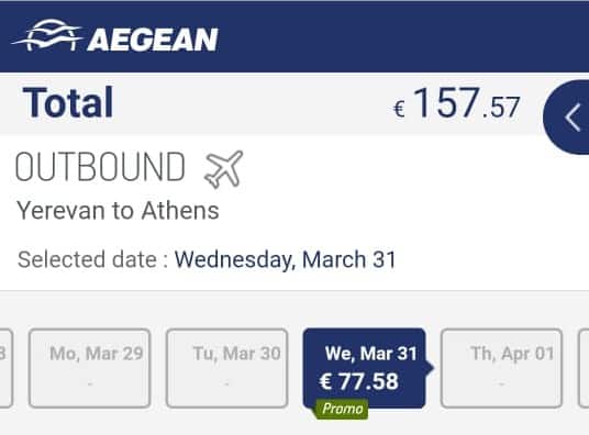 Aegean Airlines flights to Yerevan.