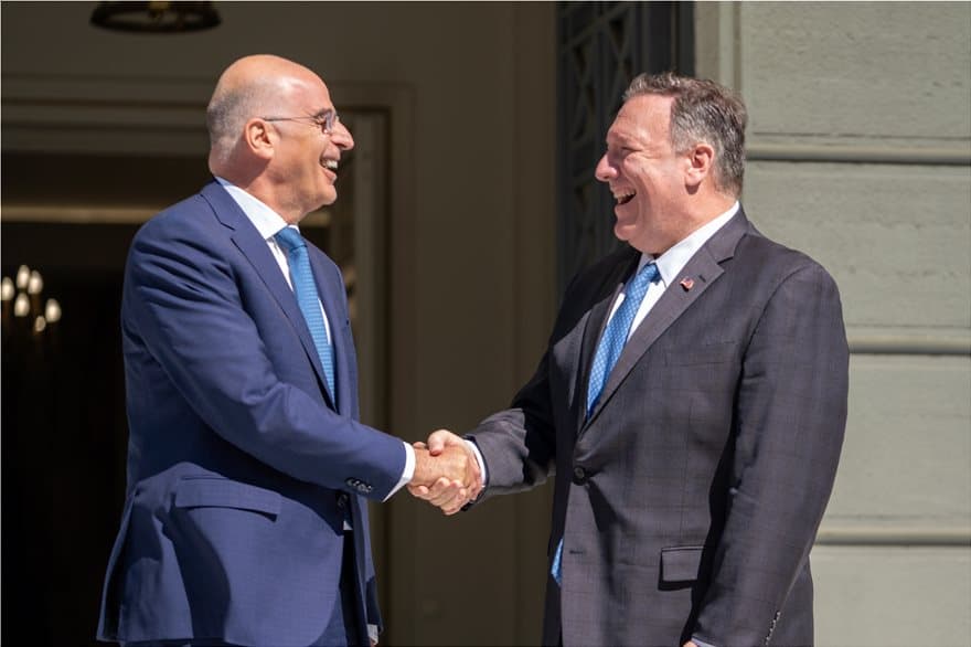 Greek Foreign Minister Nikos Dendias and U.S. Secretary of State Mike Pompeo.
