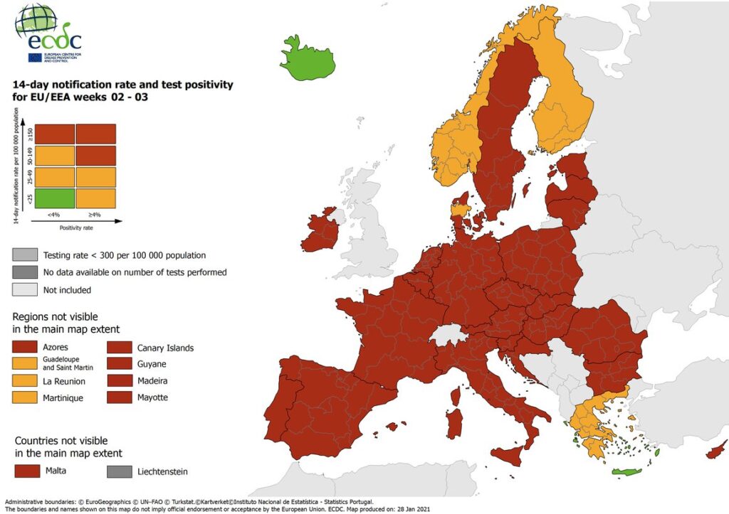 Η Ελλάδα είναι η μόνη «πράσινη» χώρα στον χάρτη του ευρωπαϊκού κορώνα