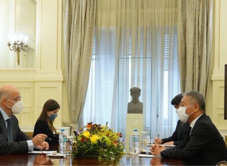Nikos Dendias with Japanese Ambassador Yasunori Nakayama - February 18, 2021.
