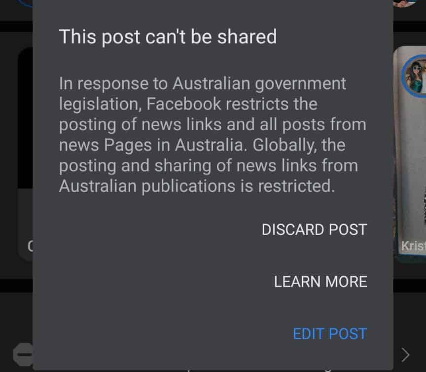 Facebook ban news block