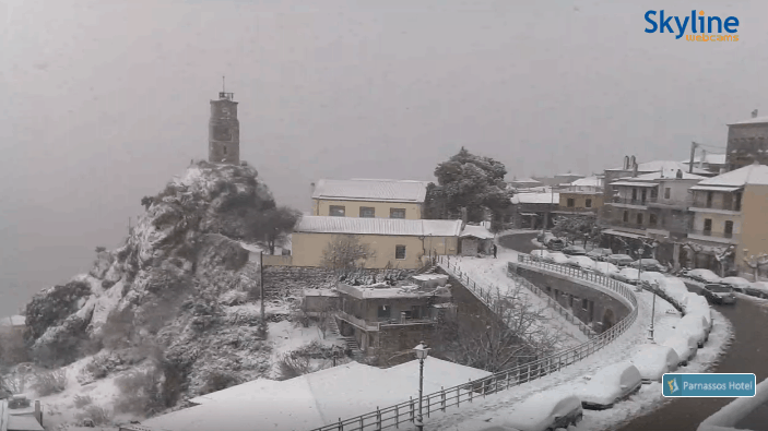 Photos from snowy cities across Greece