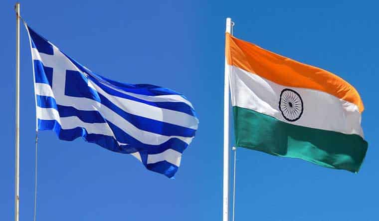 Greece India Greek Indian flags