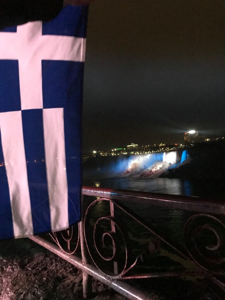 Niagara Falls shining in Greece's blue and white