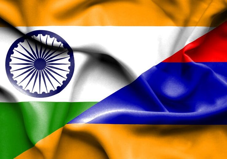 Waving flag of Armenia and India