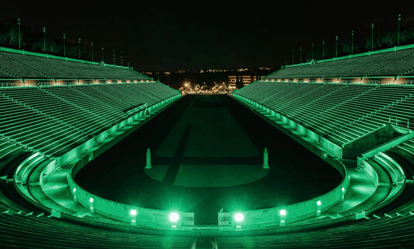Panathenaic Stadium lights up green for St. Patrick’s Day