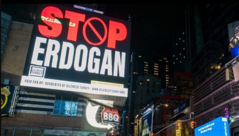 Times Square billboard in New York reads “STOP ERDOGAN”