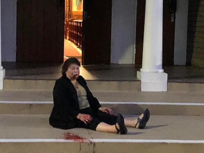 A 78-year-old Greek woman was maliciously attacked on the steps outside her church.