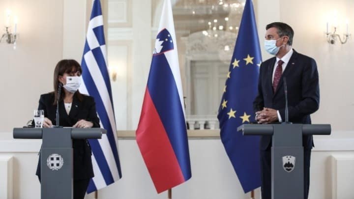 President Katerina Sakellaropoulou with her Slovenian counterpart Borut Pahor.