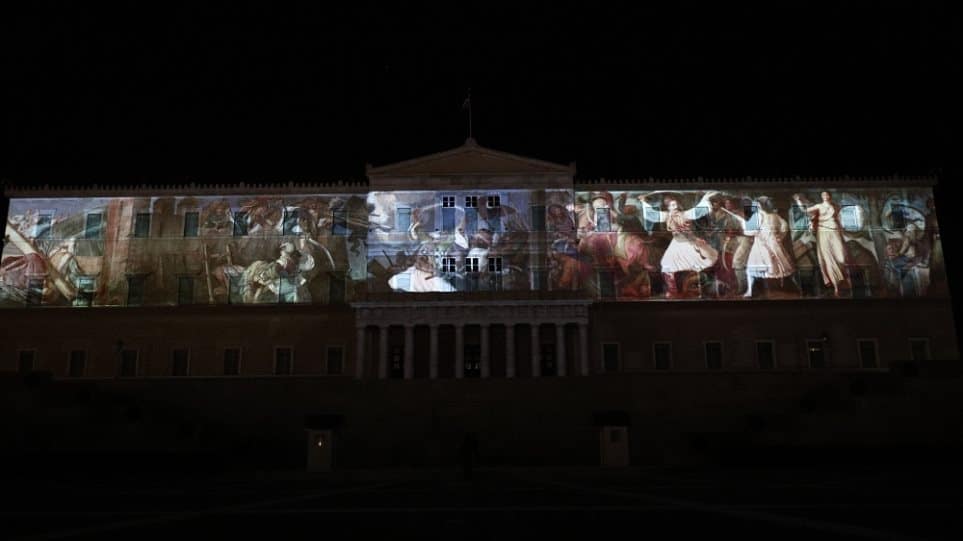Hellenic Parliament illuminated to mark 1821 Greek Revolution