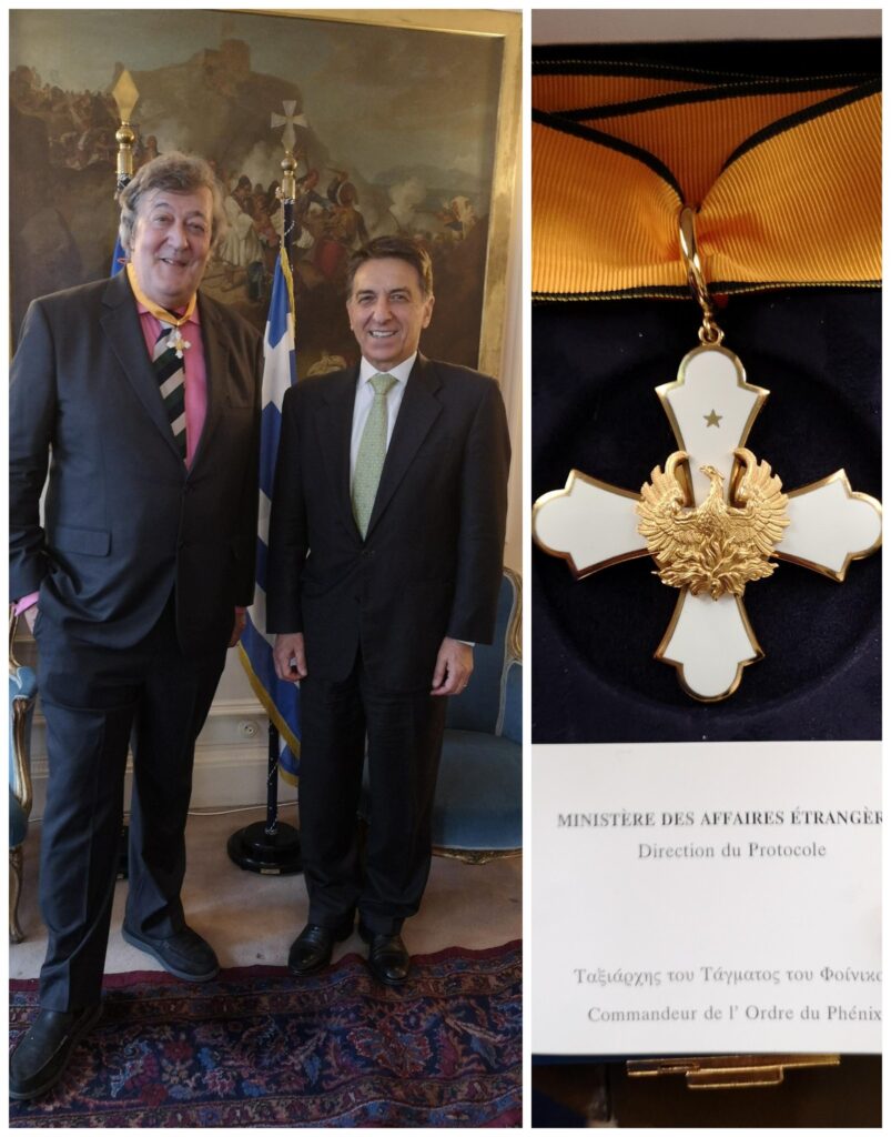 Stephen Fry awarded with Medal of Grand Commander of the Order of the Phoenix