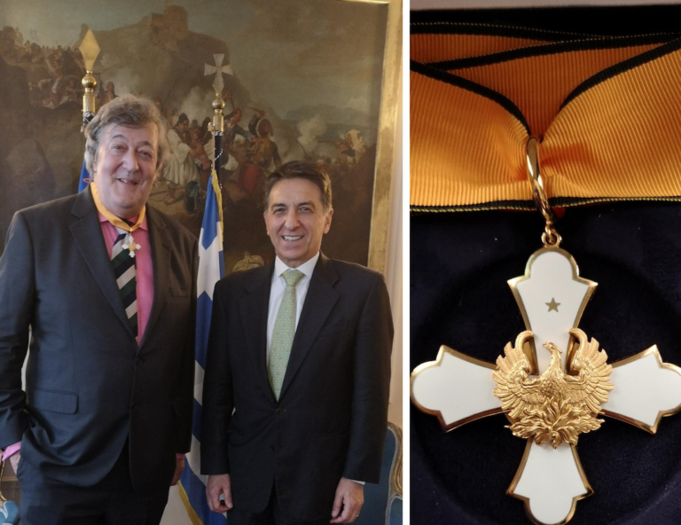 Stephen Fry awarded with Medal of Grand Commander of the Order of the Phoenix