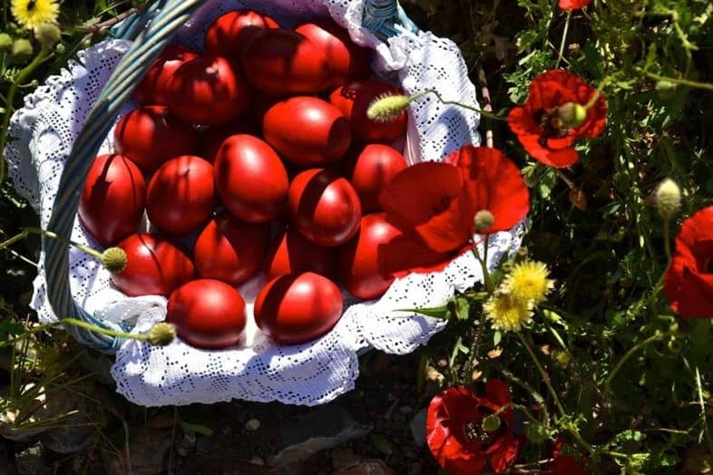 Greek Easter red eggs