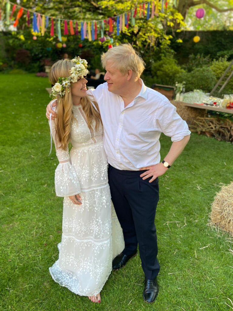 Carrie Symonds wears Christos Costarellos dress for secret wedding to Boris Johnson