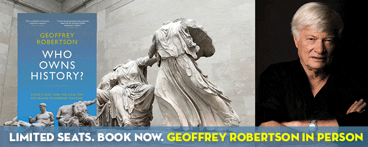 Κινούμενο πανό του Geoffrey Robertson με γλυπτά της Ιστορίας του Παρθενώνα