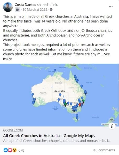 Costa Dantos Google Map of Greek Churches
