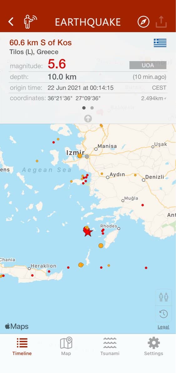 5.7 magnitude earthquake near Tilos and Nisyros