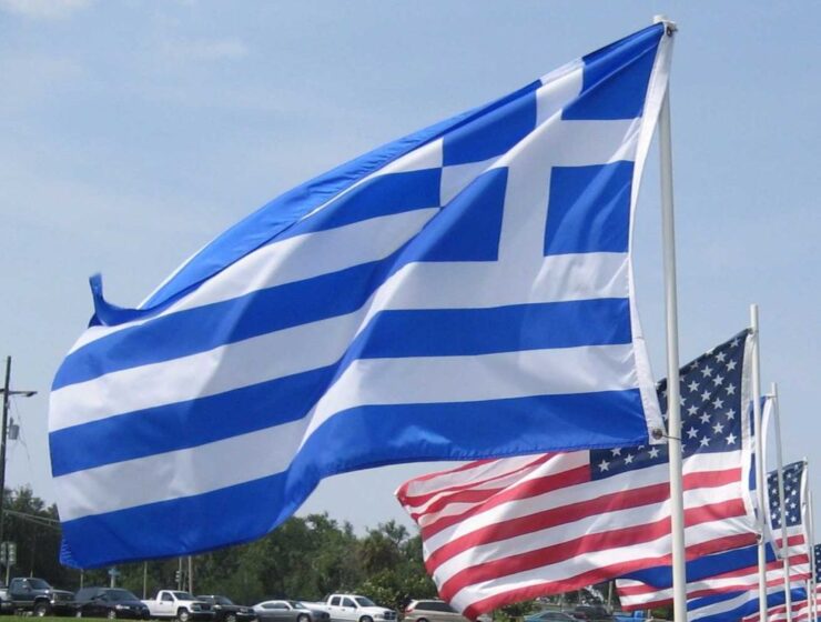 Greek Greece USA American flags
