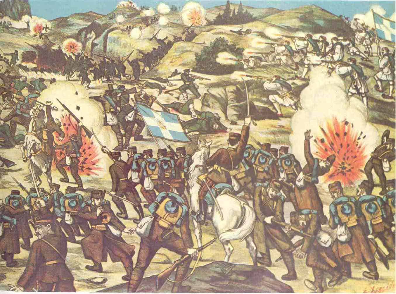 Bulgaria Kilkis Greek lithograph of the battle of Lachanas (Second Balkan War), 1913