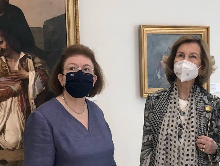 Queen Sofía of Spain visits the National Gallery in Athens
