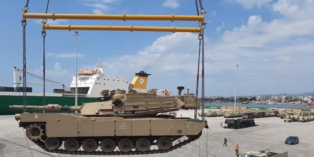 First Batch Of American Abrams Tanks Unloaded At The Port Of Alexandroupolis