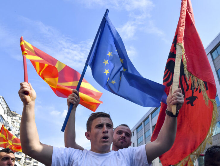 Albania North Macedonia EU European Union flags Hungary