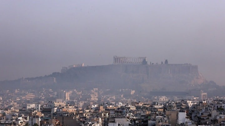 Acropolis Parthenon Athens Greece smoke