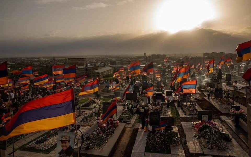 Armenian flags cemetery of those killed during the 2020 Nagorno-Karabakh Artsakh War