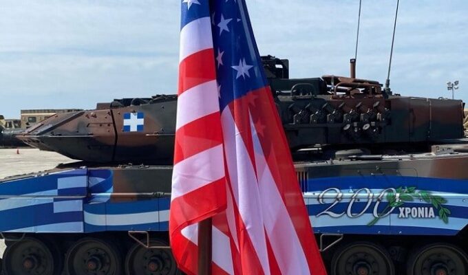 US American flag Greek tank Greece Yeni Şafak
