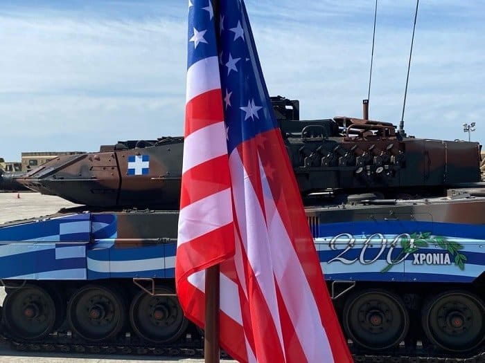 US American flag Greek tank Greece Yeni Şafak