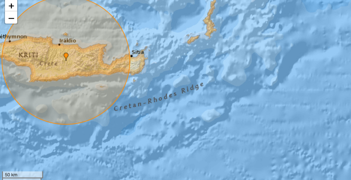 5.3 magnitude earthquake 4 km from Arkalochóri, Crete, Greece
