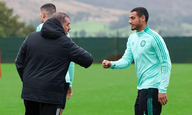 Giorgos Giakoumakis and Ange Postecoglou at Lennoxtown