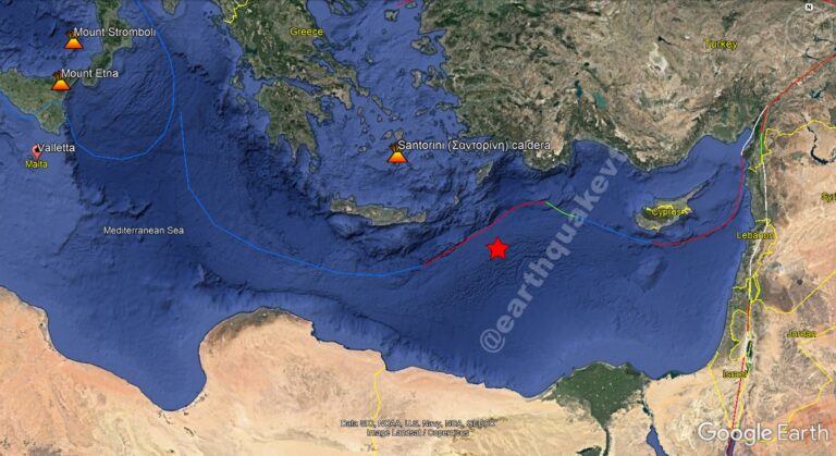Greece: A strong earthquake of magnitude M6.4, was registered at 159 KM SE of Karpathos
