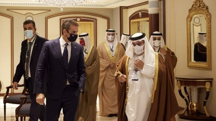 Kyriakos Mitsotakis and the Crown Prince and Prime Minister of Bahrain, Salman bin Hamad Al Khalifa