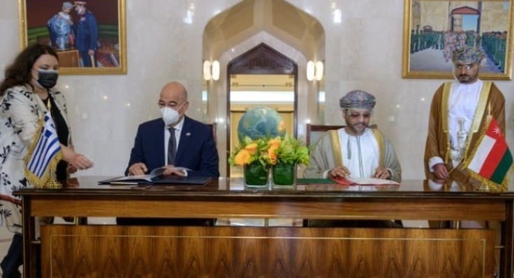 Nikos Dendias Oman's Foreign Minister Sayyid Badr bin Hamad bin Hamood Albusaidi