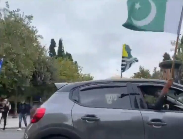 Pakistani protest flags October 31, 2021. Indian