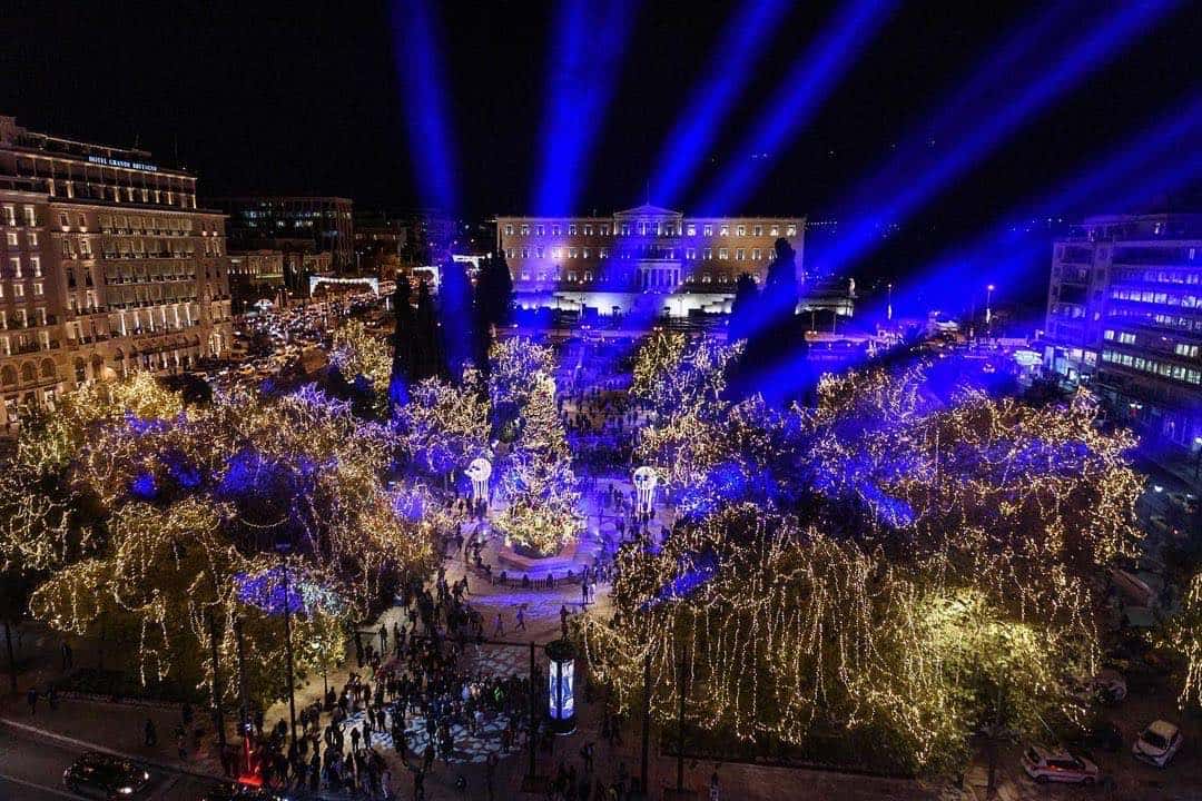 Athens Christmas Tree light up with 60,000 multi-coloured lights