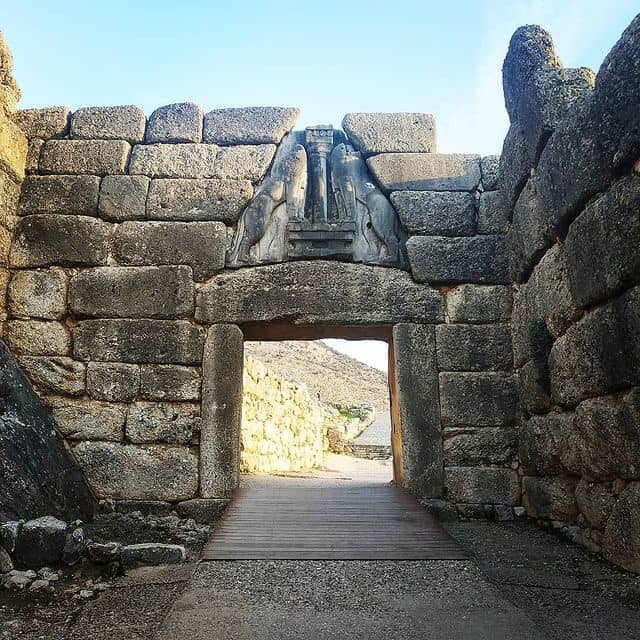 Walking through the iconic Lion gate entrance to Mycenae