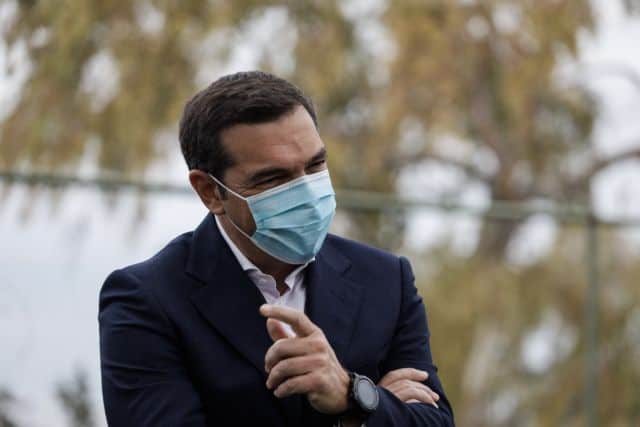 Alexis Tsipras mask Mitsotakis