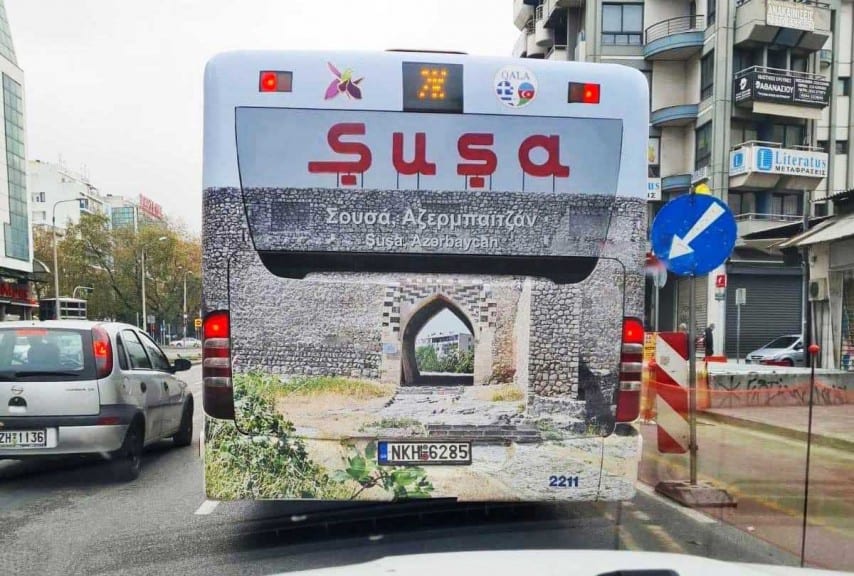 The Bus Of Shame: Azerbaijan advertises on Thessaloniki bus its occupation of Shushi 1