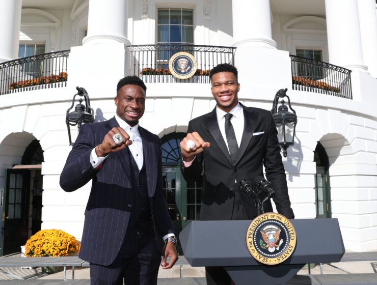 Giannis Antetokounmpo and Bucks celebrate NBA championship at White House with President Biden 15