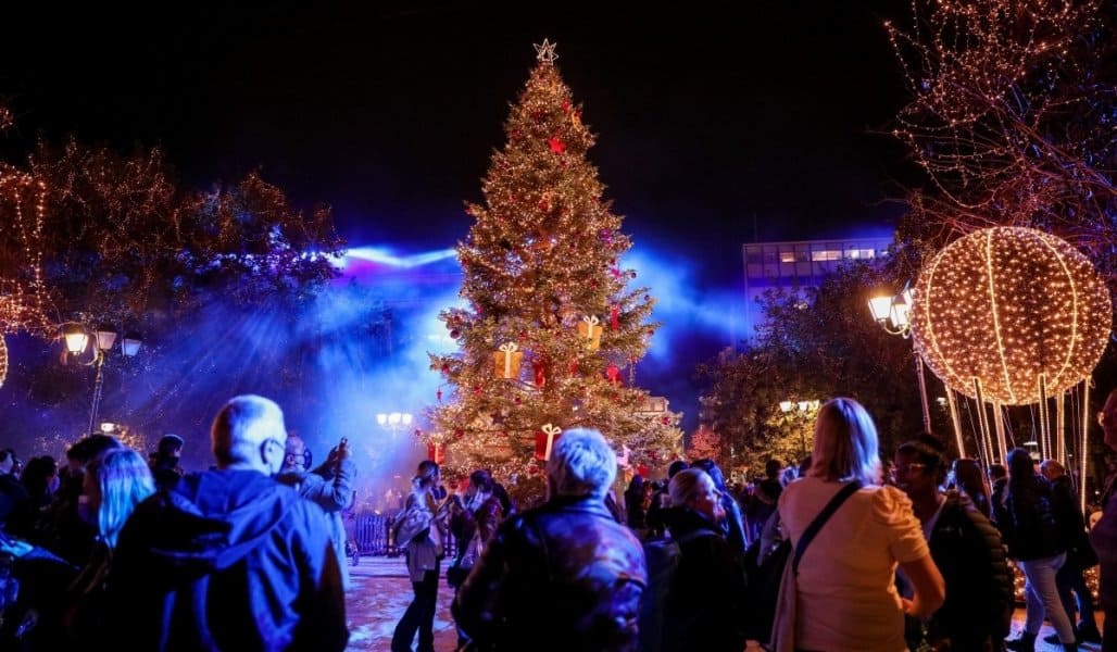 Ecumenical Patriarch and Mayor watch Athens Christmas Tree light up with 60,000 multi-coloured lights 2