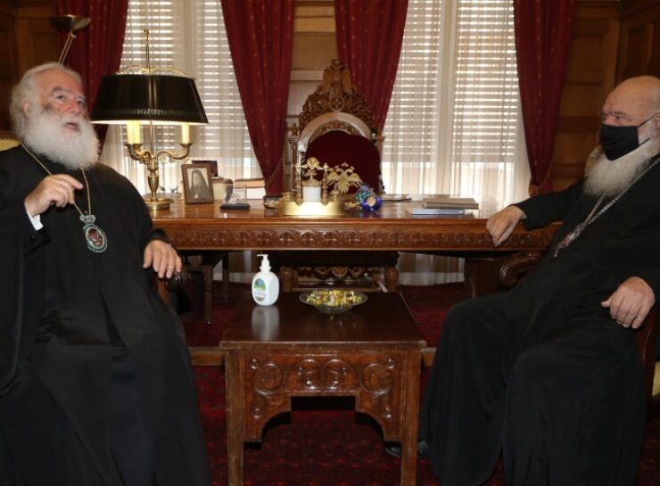 Patriarch Theodore II of Alexandria and All Africa spoke with the Archbishop Ieronymos II of Athens about the Greeks in South Africa, Uganda and Tanzania on December 14, 2021.