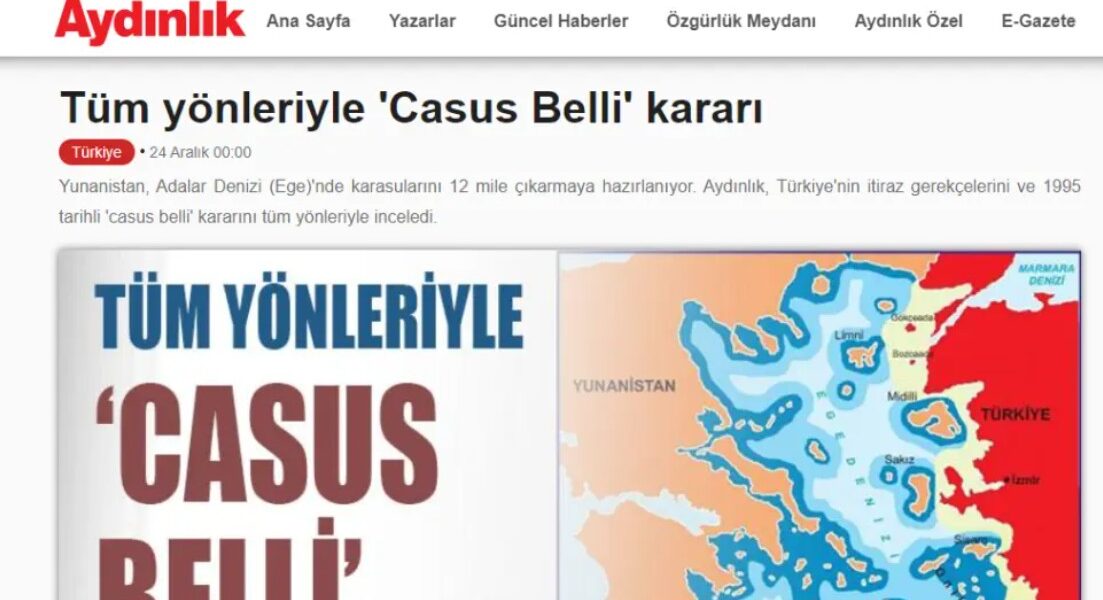 Turkish media provocatively likens an extension to 12 nautical miles to the Greek landing in Smyrna 1