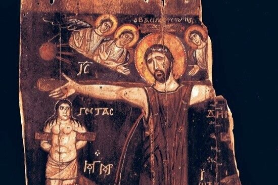 The oldest icon of the Jesus Christ and the Crucifixion, St Catherine's Monastery, Sinai, Egypt, 8th Century.