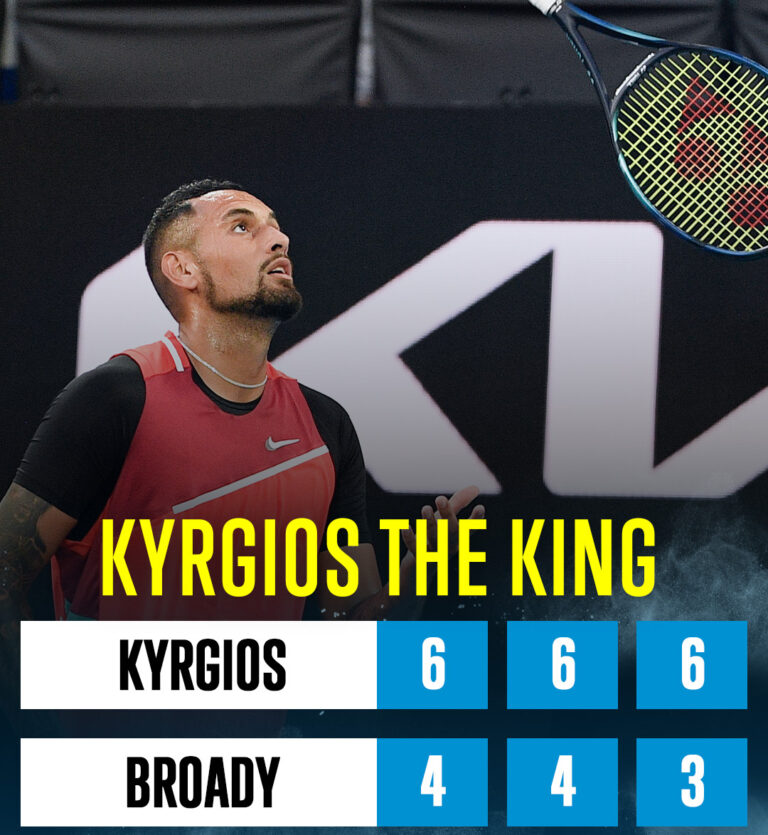 Nick Kyrgios is into the second round after a 6-4, 6-4, 6-3 win over Liam Broady