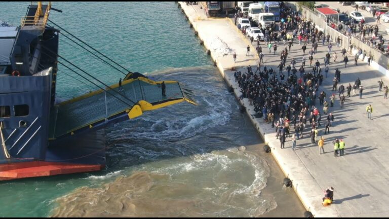 Greek Islanders Block Ship Delivering Equipment to Build Migrant Center